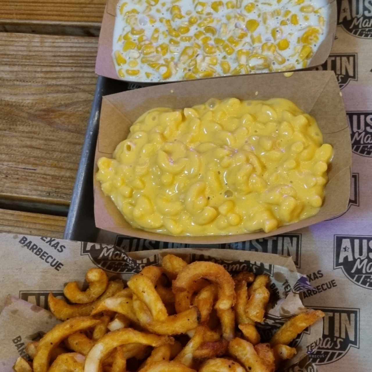 Corns con queso (looo maximo!) mac & cheese y papas fritas curly 💖