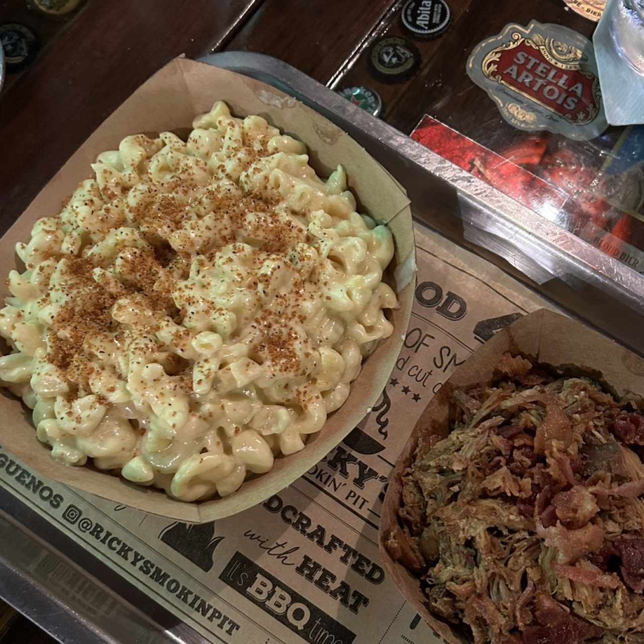 Mac and cheese y pulled pork