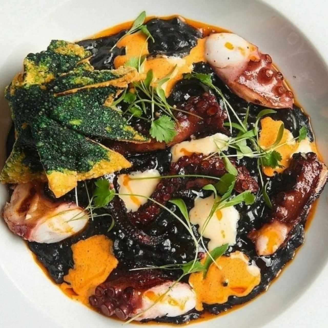 arroz meloso con tinta de calamar y pulpo 