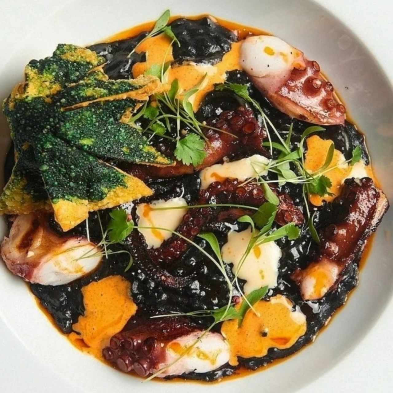 arroz meloso con tinta de calamar y pulpo 