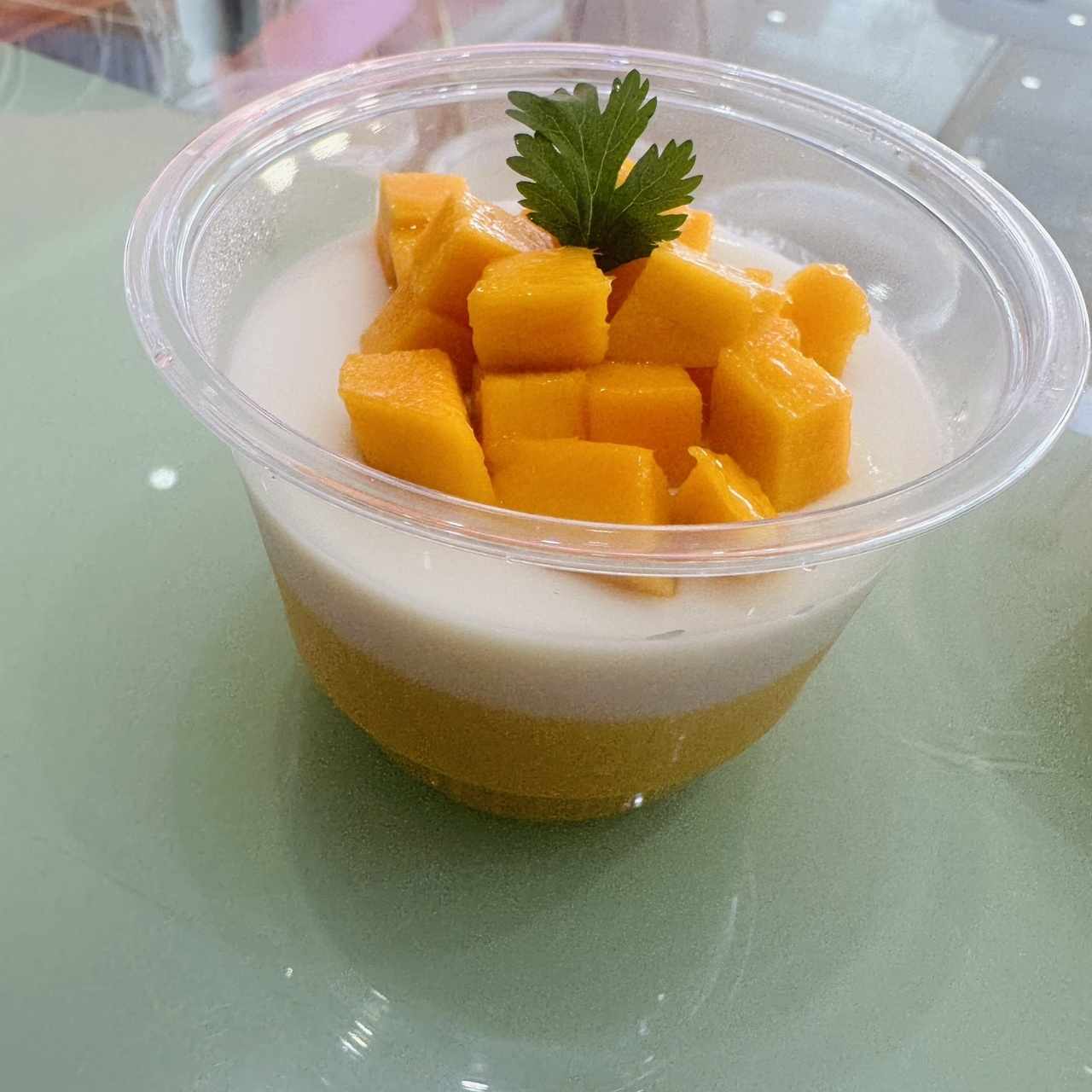 pudin de fruta mango y leche coco