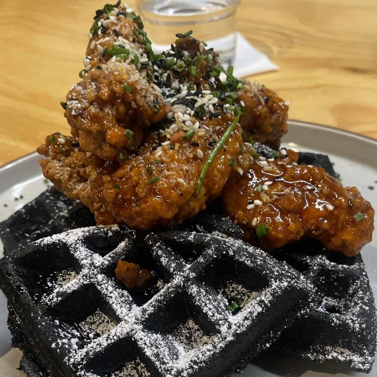 BLACK SESAME WAFFLE & SPICY HONEY BUTTER CHICKEN