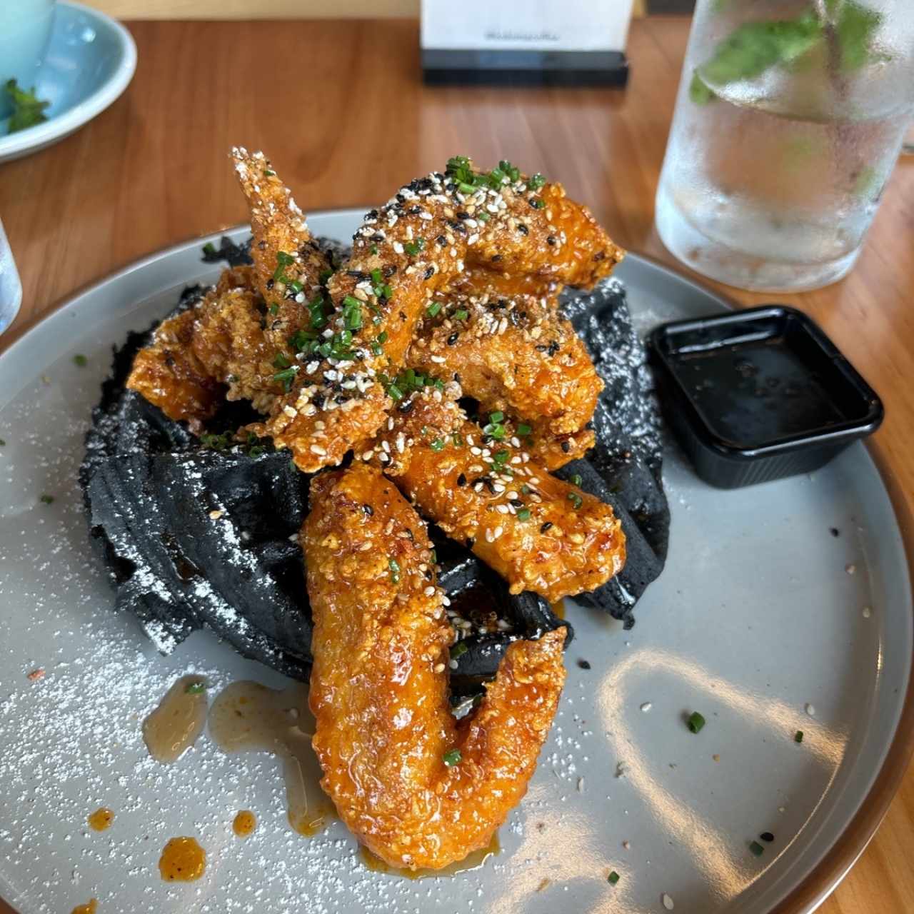 BLACK SESAME WAFFLE & SPICY HONEY BUTTER CHICKEN