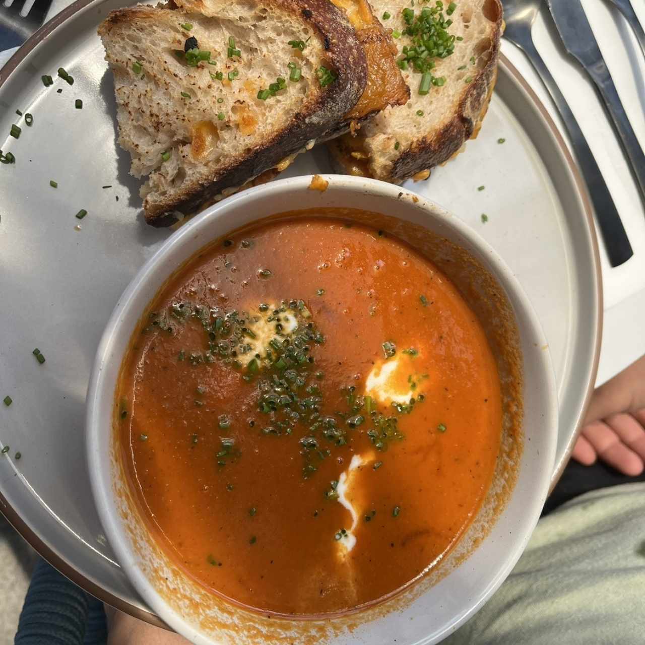 Tomato soup and cheese grilled sandwich