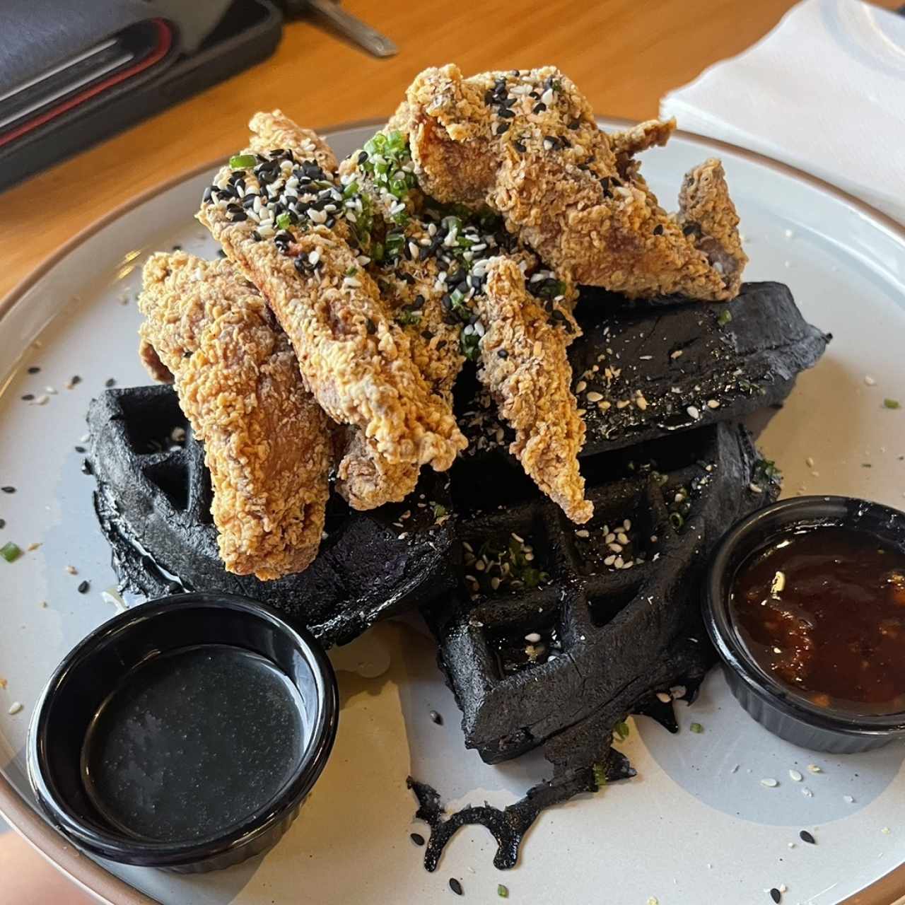 BLACK SESAME WAFFLE & SPICY HONEY BUTTER CHICKEN