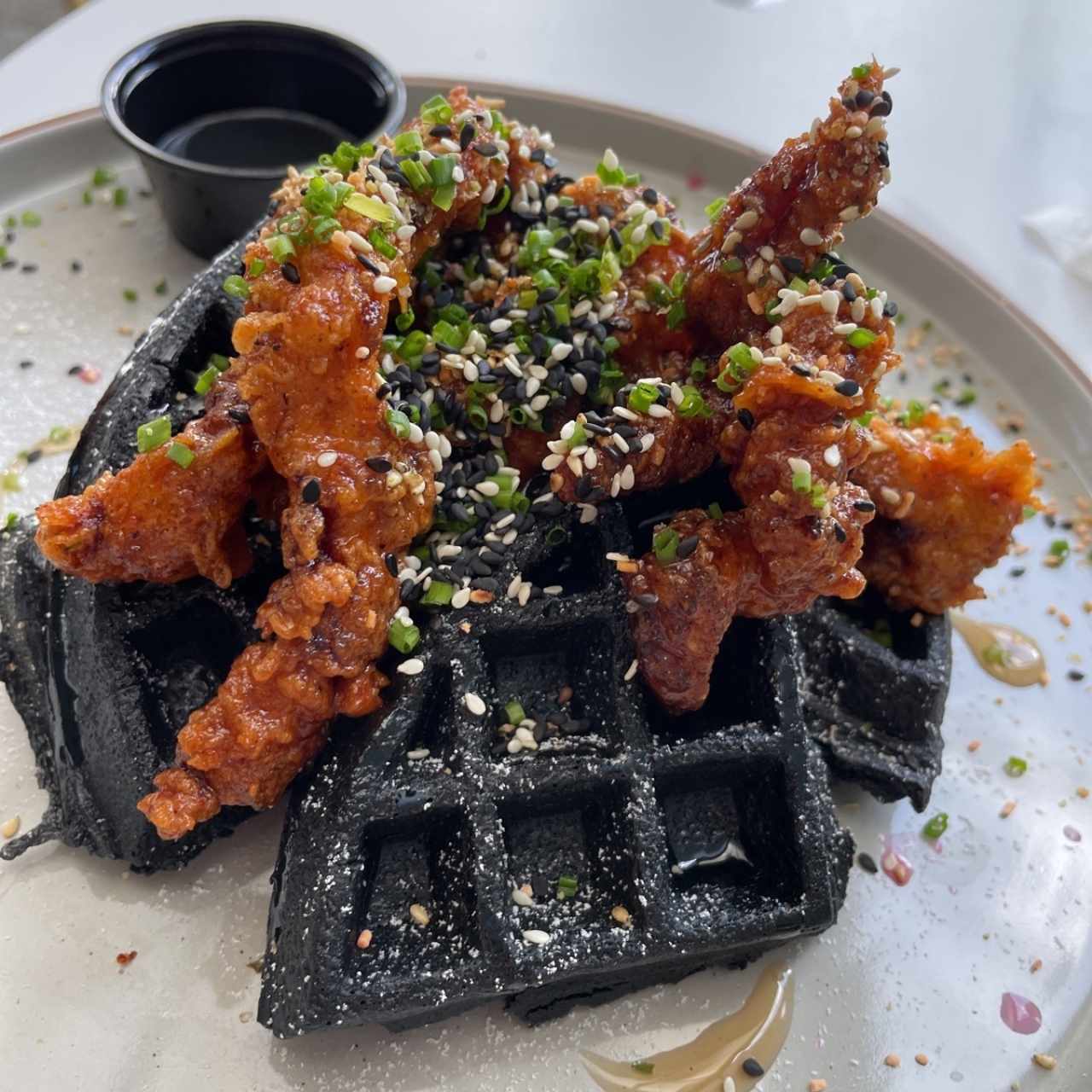 BLACK SESAME WAFFLE & SPICY HONEY BUTTER CHICKEN