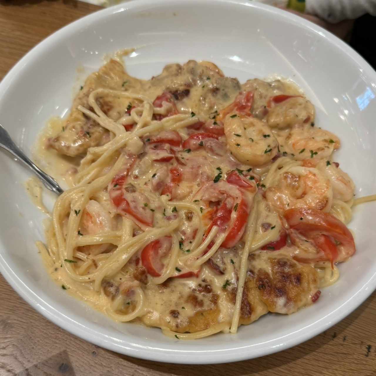 Chicken and shrimp carbonara