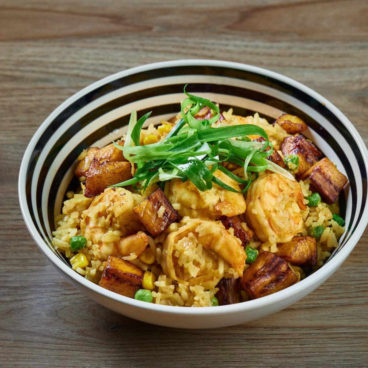 Arroz con plátano al curry (con camarones)