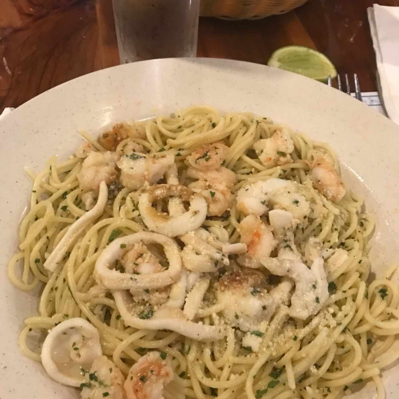 Pasta con Mariscos al oleo.