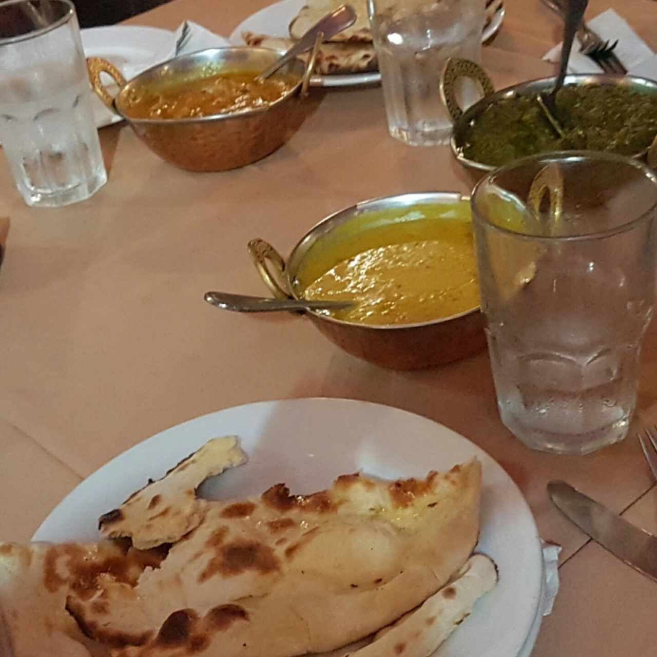 Naan, Daal, Veg masala and spinach chicken 
