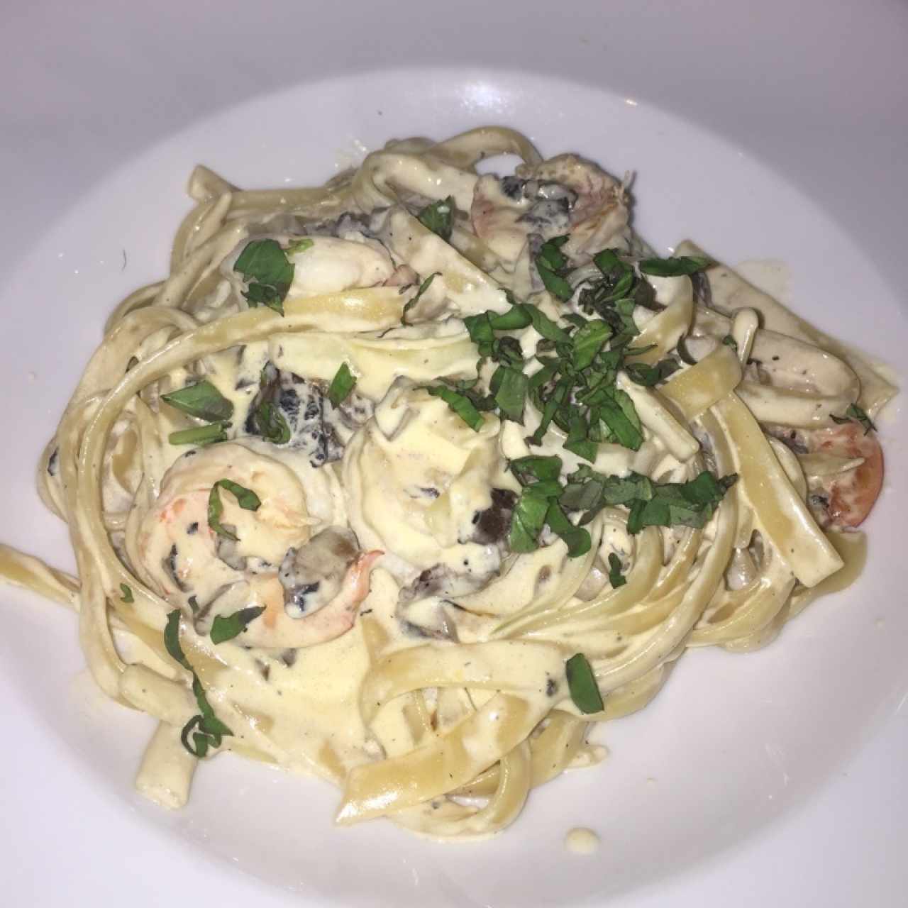 Fetuccini con camarones