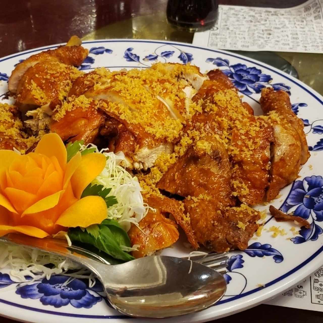 pollo cha chi kai con ajo crocante