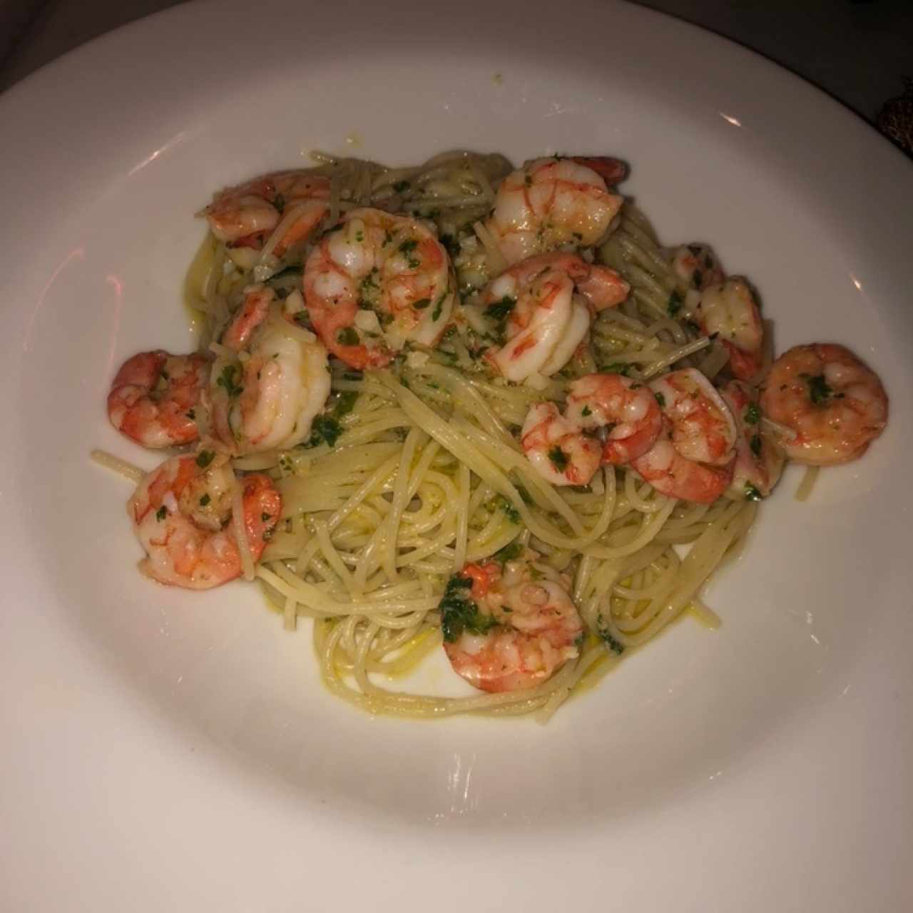 Spaghetti con camarones al Olio 