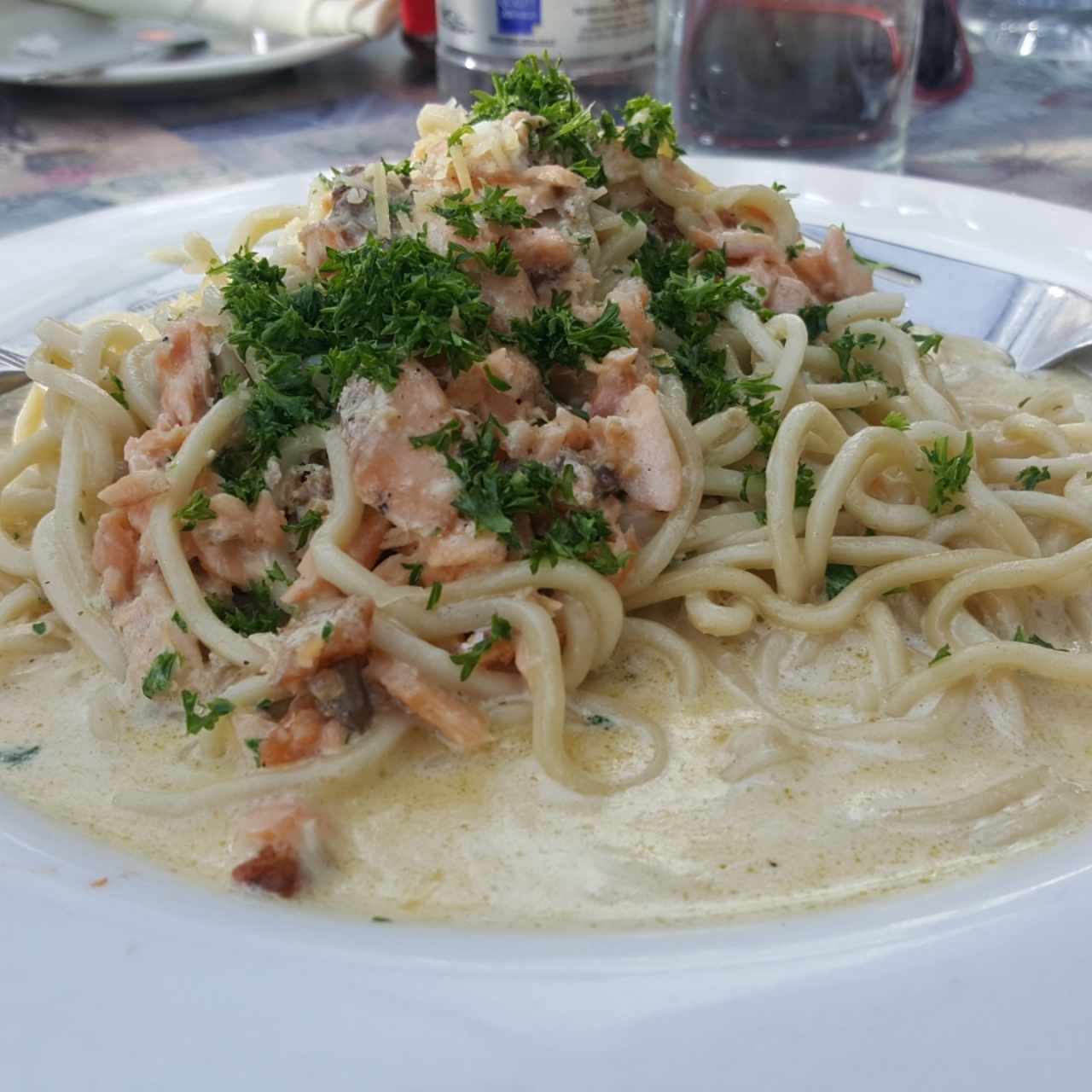 Spaghetti con salmón 