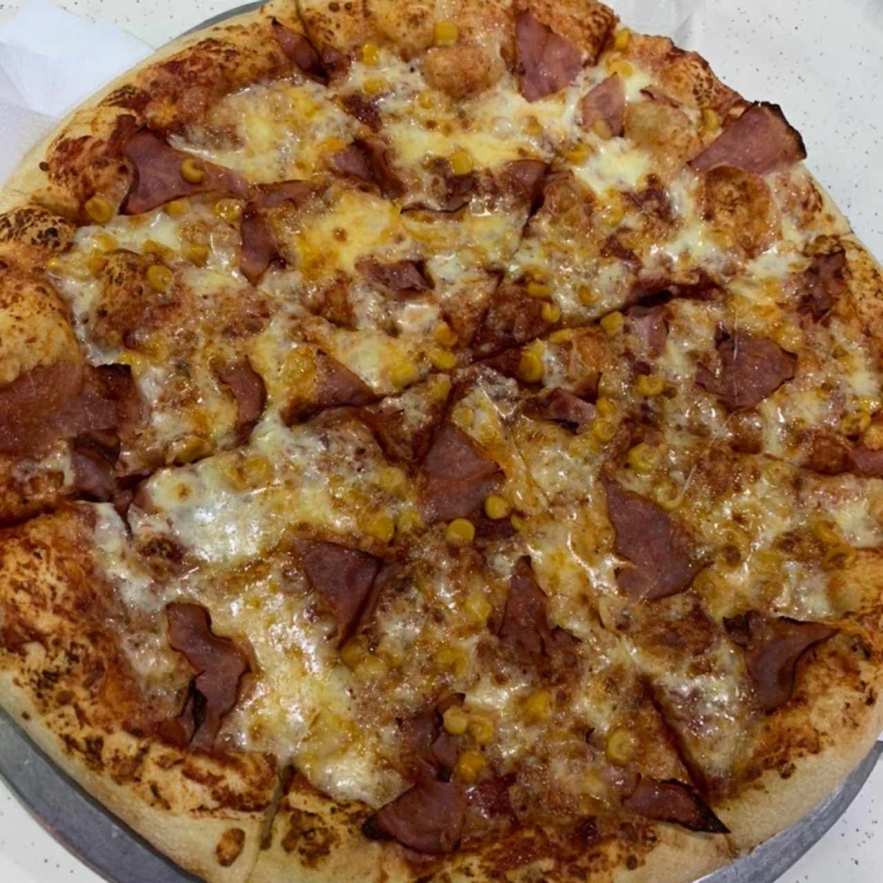 pizza extra grande con jamon y maiz 
