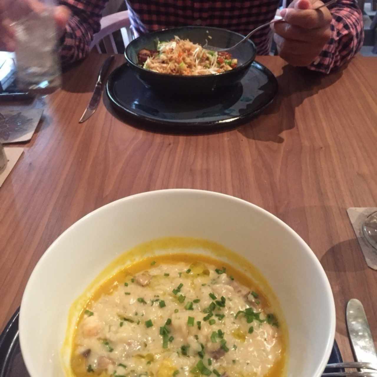 Arroz chuafa, risotto con camarones y champiñones